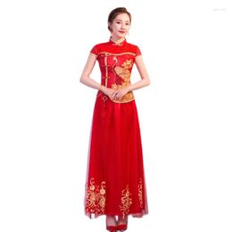 Etnische Kleding Chinese Traditionele Qipao Pauw Patroon Klassieke Bruiloft Lange Elegante Rode Jurk Oosterse Cheongsam
