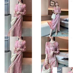 Ropa étnica Chino Tradicional Qipao Cheongsam Chi-Pao Mujeres Impreso Imitación Vestido De Seda De Gama Alta Elegante Dulce Rosa Dividido Drop Dhgdt