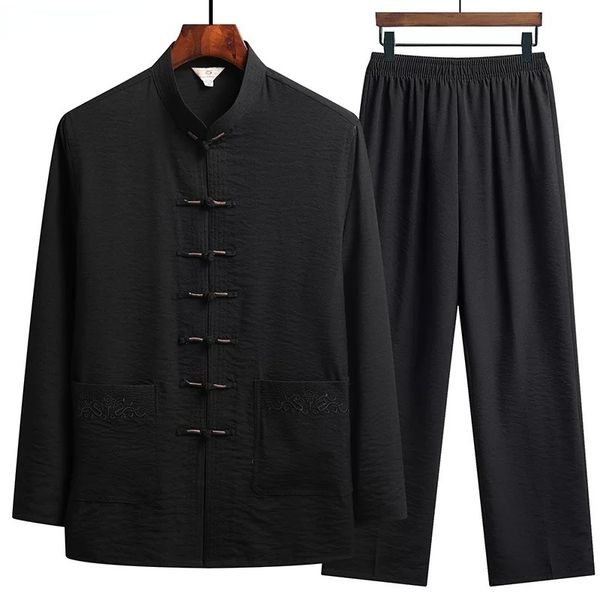 Vêtements ethniques chinois traditionnel ensemble homme automne lin boucle Kung Fu chemise oriental rétro haut pantalon Tai Chi respirant uniformes Hanfu 230331