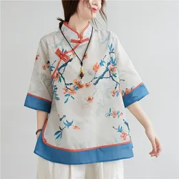 Vêtements ethniques Tops de style traditionnel chinois Cotton Linon Loose Blouses Cheongsam Vintage Boucle Hanfu Shirts Tang costumes Qipao Robe Z75