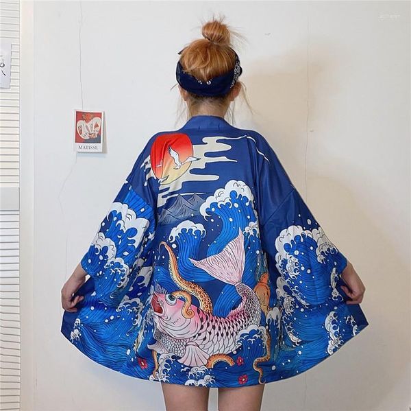 Vêtements ethniques Style traditionnel chinois femmes hommes japonais samouraï Kimono Yukata décontracté plage Robe lâche manteau Cardigan Haori Oriental