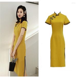 Etnische Kleding Chinese Traditionele Vintage Jurk Voor Vrouwen Oosterse Elegante Slanke Mode Effen Kleur Katoen Linnen Cheongsam Moderne Qipao