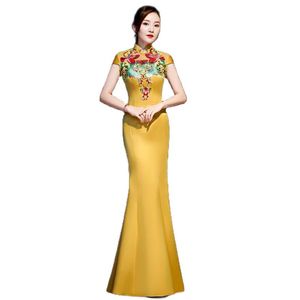 Etnische kleding Chinees traditionele vrouwen slanke qipao suzhou borduurwerk bloem cheongsam vrouwelijke avond feestjurk mandarijn kraag vestidos