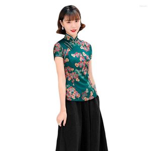 Vêtements ethniques chinois traditionnel haut pour femme 2023 Designer Cheongsam chemises classique col Mandarin femme Blouse S-5XL