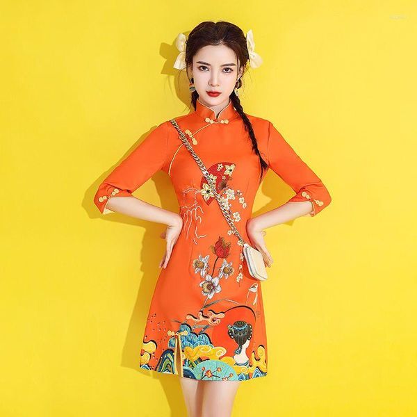 Vêtements ethniques chinois à la mode Cheongsam jupe Style court amélioré rouge jeune fille demoiselle d'honneur soirée Qipao robe pour les femmes