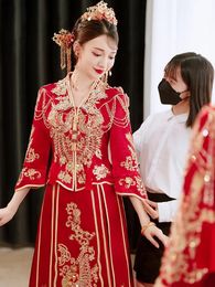 Etnische kleding Chinese VNeck Xiuhe China Trouwjurken Bruidsjurken Draak Phoenix Tang Pak Sets 231212