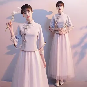 Vêtements ethniques de mariage chinois Robe de demoiselle d'honneur 2024 Spring Sister Group Champagne Cheongsam Femmes Hanbok Ao Dai Vietnam Qipao pour