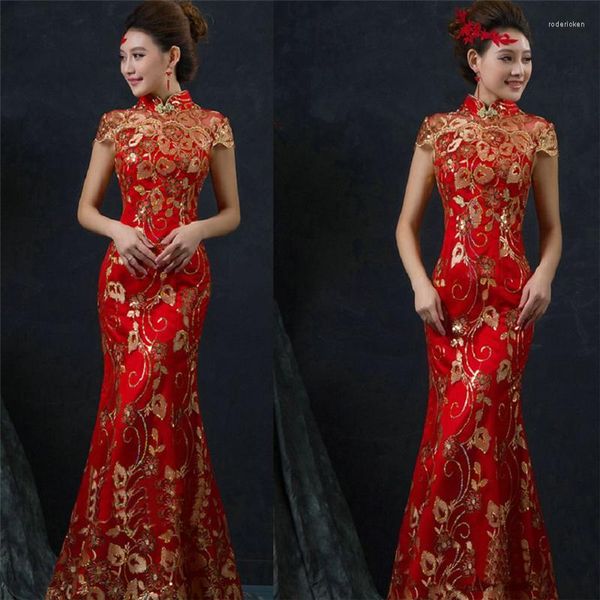 Vêtements ethniques robe de mariée chinoise traditionnelle Cheongsam robes pour femmes à manches courtes Toast tenue mince dame broderie élégante 2023