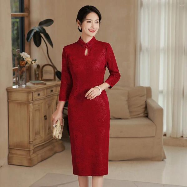 Vêtements ethniques Qipao de maman de mariage chinois sexy évidé col mandarin robes grande taille 5XL robe élégante fête Cheongsam