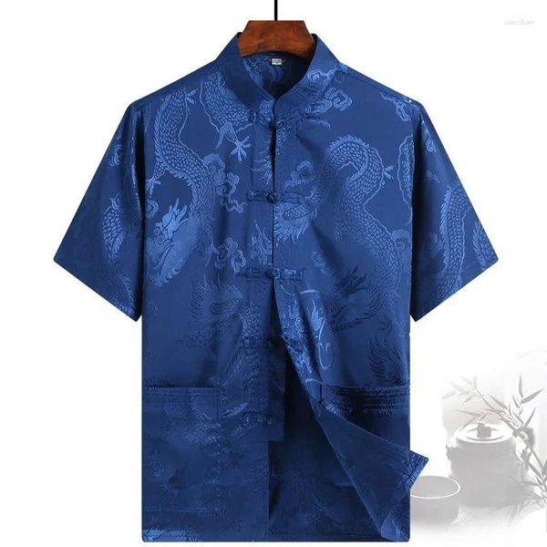 Ropa étnica Año chino Camisa tradicional Camisa Tops Manillero ropa de collar Tang Man Hanfu Blusa Tai Chi Wushu