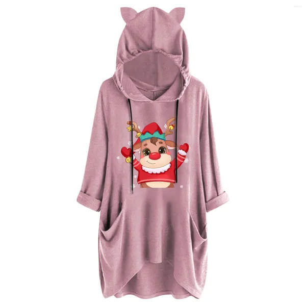 Ropa étnica Navidad suelta linda blusa superior Sombrero de mujer Manga media Impreso con capucha Vestido de rayas de verano Vestidos de patinador para mujeres Casual