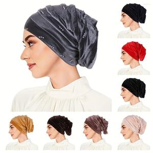 Vêtements ethniques Classic Velvet Turbans for Women Vintage Color Couleur plissée Tête enveloppe Elastic Scarf Casca Casual Chemo Cap Ramadan Chapeaux