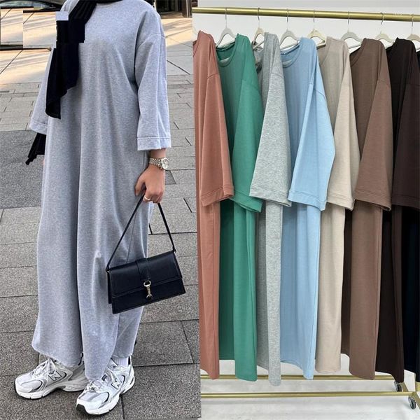 Vêtements ethniques Fermé Abaya Sweatshirt Robe musulmane Plaine Casual Abayas pour femmes Dubaï Traditionnel Turquie Islamique Kaftan Hijab Robe