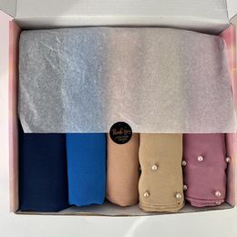 Abbigliamento etnico Perle colorate Hijab Sciarpa di chiffon pesante premium Sciarpe da donna malesi Scialle lungo Foulard avvolgente Scatole regalo personalizzate