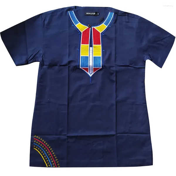 Vêtements ethniques Broderie colorée Shirts pour hommes africains Collier Round Round Loost Casaswe