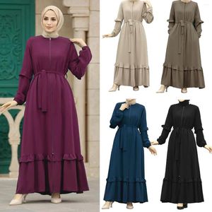 Etnische kleding Conservatieve vrouwen Midden -Oosterse vrouwen kleden vaste kleur ritssluiting Dagelijkse abaya moslimsets met lange mouwen lange mouwen