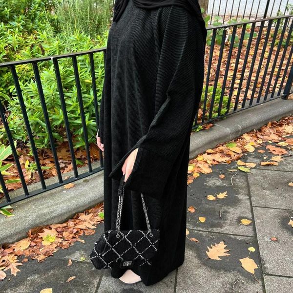Ropa étnica Pana Abaya Dubai Lujo Negro Musulmán Vestidos cálidos Invierno Otoño Abayas para mujeres Turquía Kaftan Robe Ramadán Islámico