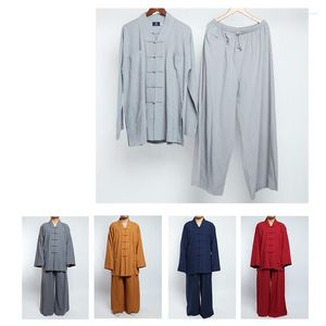 Vêtements ethniques ligne de coton vêtements de moine costumes tenue traditionnelle chinoise lâche taoïsme tibétain boutonné haut et pantalon tissu bouddhiste