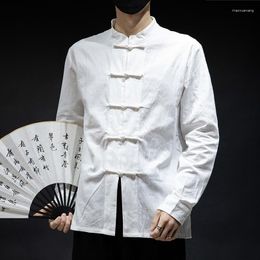 Ropa étnica algodón Lino Casual cuello mandarín camisas Tang Hanfu Tai Chi maestro disfraz Tops tradicional chino CN-137