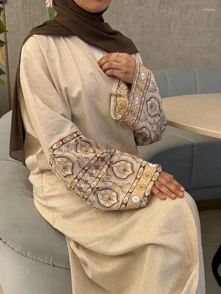 Vêtements ethniques Coton Lin Brodé Abaya Kimono Musulman Hijab Robe Ouverte Abayas Pour Femmes Dubaï Turquie Saoudien Kaftan Islamique Modeste