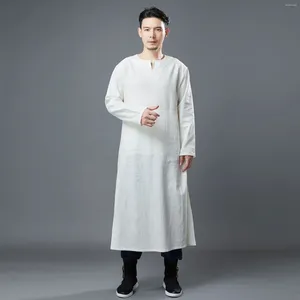 Vêtements ethniques Cotton Linn Men's Robe Ramie Collar Tai Ji Suit Martial Arts Performance Pure Color Split Zen Vêtements