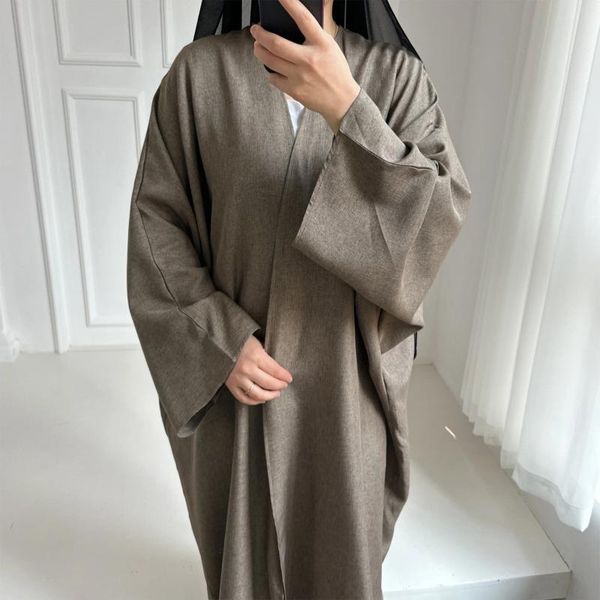 Ropa étnica Algodón Lino Abierto Abaya para mujeres Kimono Musulmán Hijab Vestido Casual Plain Abayas Dubai Lujo Turquía Traje islámico Kaftan