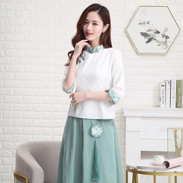 Vêtements ethniques Coton Lin Femmes Casual Chemise élégante Plus Taille 3XL Chinois Traditionnel Ancien Cheongsam Qipao Blouse Tops