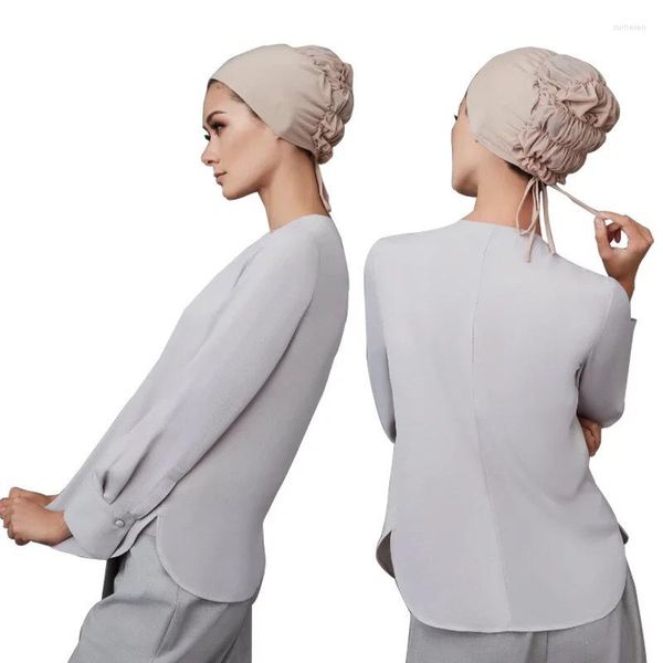 Vêtements ethniques coton musulman intérieur Hijab casquette Stretch femmes sous écharpe Bonnets couleur unie islamique Turban bandeau chapeau femme