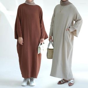 Vêtements ethniques Coton Robe longue musulmane pour femmes Abaya Abaya Dubaï Turquie arabe Robes modestes Femme 2024 Eid Ramadan Islamique