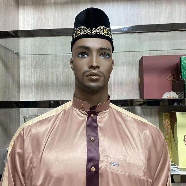 Ropa étnica Algodón Musulmán Adoración Sombrero Moda Bordado Negro India Gorras Hombres