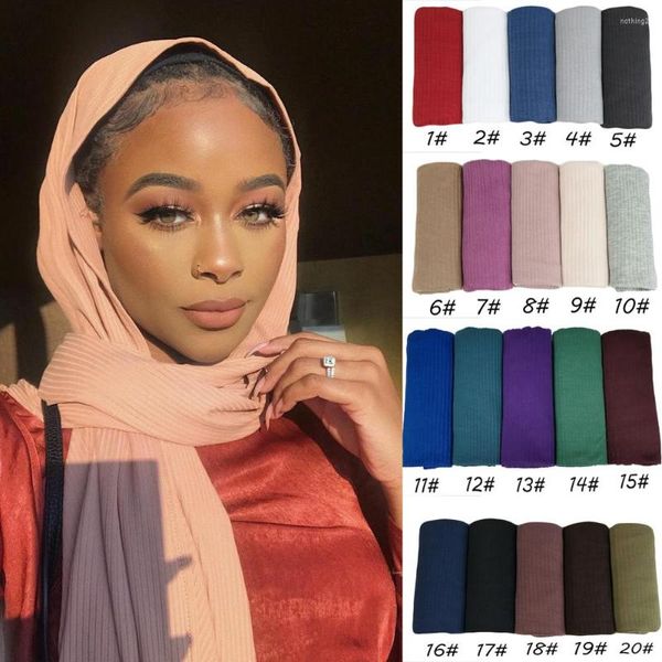 Vêtements ethniques Foulard en coton Femmes musulmanes Foulard à rayures froissées Femme Élasticité Jersey Châle Arabe Islam Hijab Foulards