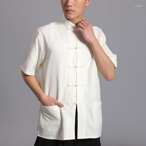 Vêtements ethniques Coton Tang Costume Top Hommes Été Tai Chi Uniforme Chemise Blouse À Manches Courtes Vêtements Chinois Traditionnels