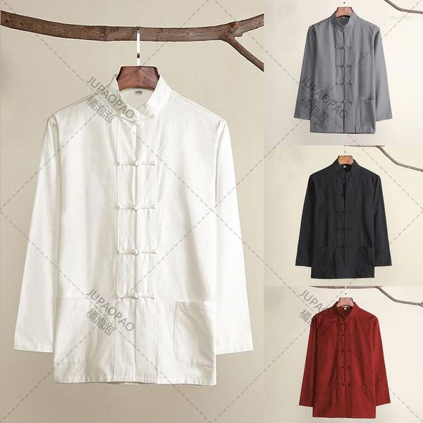 Vêtements ethniques coton traditionnel chinois Tang costume haut vêtements hommes à manches longues Tai Chi uniforme printemps automne chemise Blouse manteau