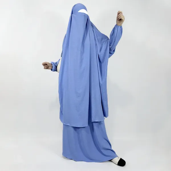 Vêtements ethniques Crepe Jilbab Jupe 2 pièces avec poches Niqab Strings Plus taille Ramadan Islam Women Abaya Dubai Muslim Hijab Khimar Prière