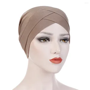 Vêtements ethniques Cross Head Wrap Chemo Bandana Casquette musulmane Femmes Solide Couleur Bohème Stretchy Turban Chapeau Multifonctionnel Écharpe Hijab Caps