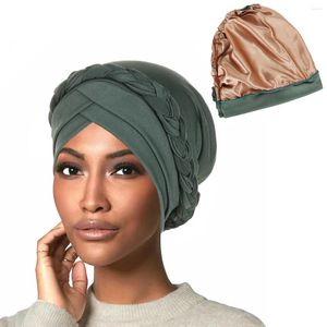 Vêtements ethniques fronts croisés front en satin turban musulman doublé pour les femmes Islamic Inner Hijab Caprette soulignent les écharpes à la tête de la tête arabe Turbante