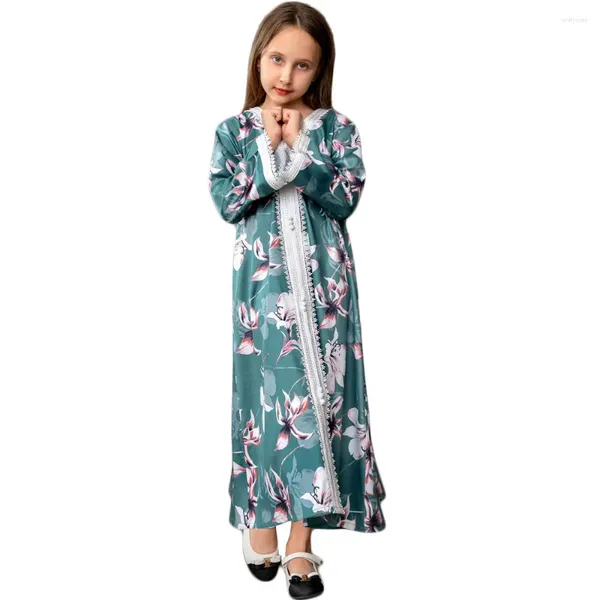 Vêtements ethniques Cuhk Enfants Islam Abaya Prière Dubaï 2024 Kimono Turquie Robes pour fille Mode Kaftan Floral Imprimé 3-12 ans Enfants