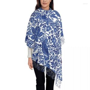 Vêtements ethniques Impression personnalisée Porcelaine Bleu Oriental Bird Motif Écharpe Hommes Femmes Hiver Automne Foulards Chauds Chinoiserie Châles Wraps