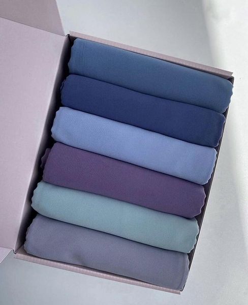 Ropa étnica Bufanda personalizada Hijabs Musulmán Burbuja Gasa Mujeres Plain Hijab Wrap Color Sólido Chales Diadema con cajas de regalo