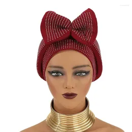 Etnische kleding gesneden bowtie tulband pet voor vrouwen diamanten vrouwelijk hoofd wraps African Headie Lady Headpiece