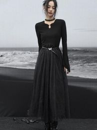 Vêtements ethniques Dark Treed Robe's Automne et hiver Gothic Style Gothic Meshing Lace Swing Long jupe chinois Cheongsam