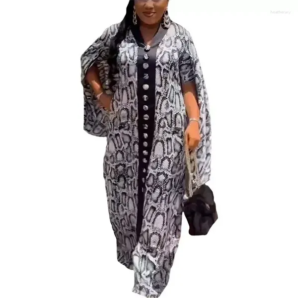 Vêtements ethniques Dashiki Afrique Plus Taille Vêtements africains pour femmes Été Élégant Manches longues Col en V Polyester Maxi Robe Robes