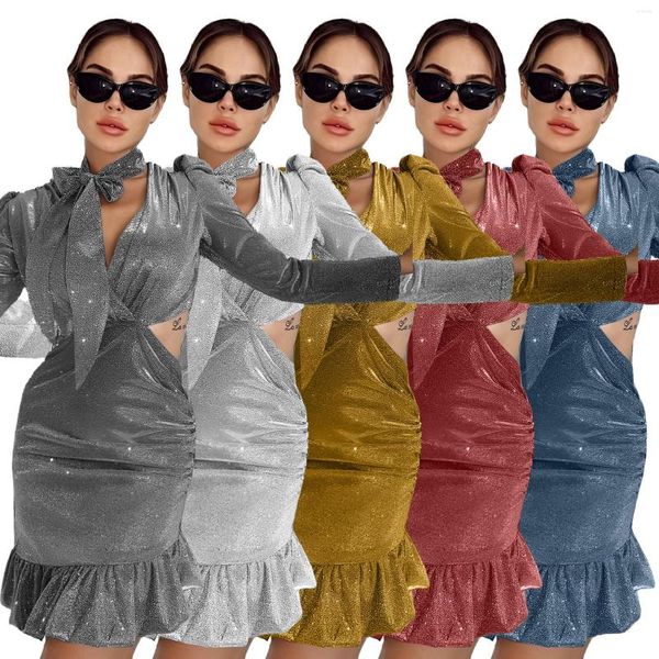 Vêtements ethniques Dashiki robes africaines pour femmes 2023 arrivée élégant printemps été à manches longues col en v Polyester Mini robe