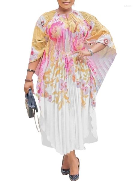 Ropa étnica Dashiki vestidos africanos para mujeres moda tamaño grande África ropa impresión elegante fiesta bata suelta manga de murciélago plisado midi