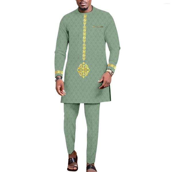 Vêtements ethniques Dashiki longues chemises et pantalons brodés 2 pièces tenues mariage grande taille vêtements africains costume pour hommes