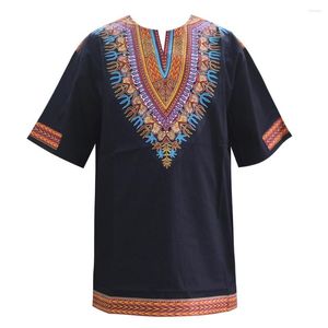 Etnische kleding dashiki print 2023 Afrikaans t-shirt voor volwassen kleine v-hals korte mouw zomer anakra traditionele tops katoenen materiaal