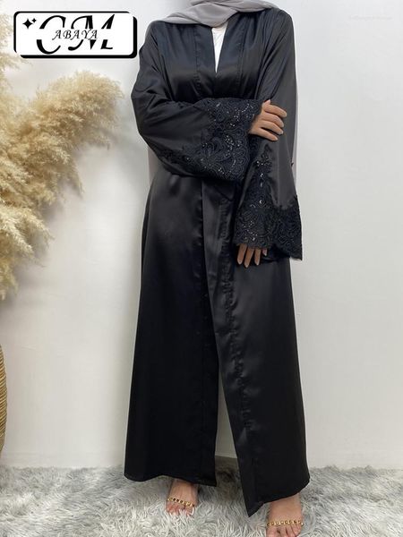 Conception de vêtements ethniques Eid Abaya Satin Kimono Long Femmes Musulmanes Robe Noir Islamique Abayas Marocain Caftan De Luxe Africain Robe De Femmes