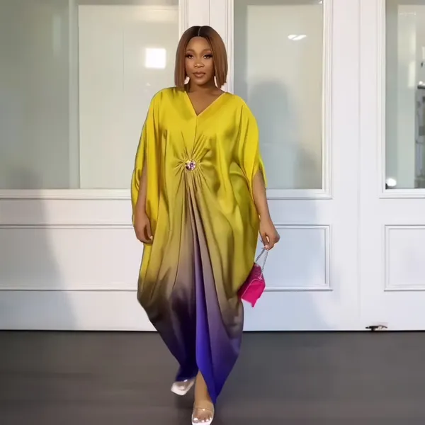 Vêtements ethniques Design Robe Bubu de longueur moyenne Tissu en satin africain Femme Perle Décorer Robes élégantes pour femmes