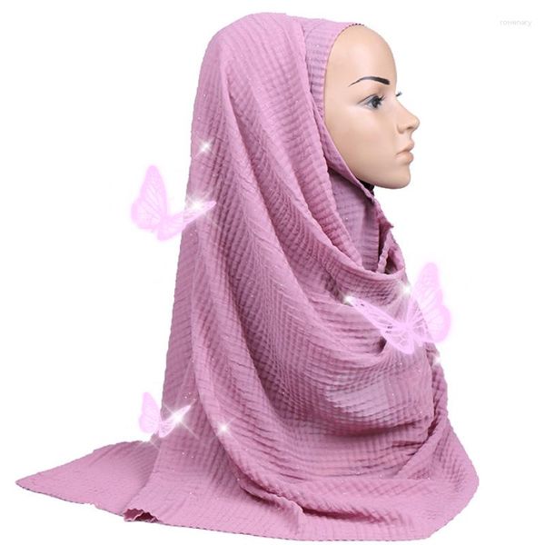 Diseños de ropa étnica Mujer musulmana Turbante Hijab Bufanda Color liso Brillante Abrigo Pañuelo Bufandas Chales islámicos Diadema Echarpe Femme