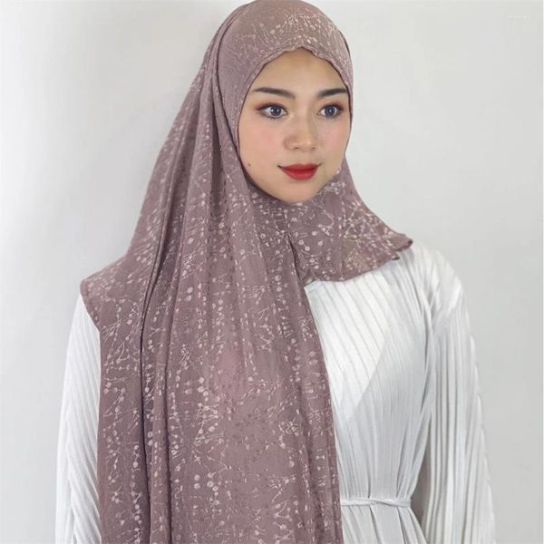 Ropa étnica Diamante Mujeres musulmanas Hijab instantáneo Bufanda larga con aro Bufandas de cabeza sin alfiler Brillo Turbante Borla islámica Headwrap Estolas